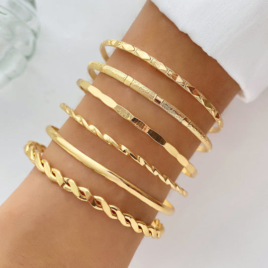 Bohemian Metal Chain Bracelet Set For Women Geometric Gold Color Thick Link Chain Bangle Female Fashion Jewelry