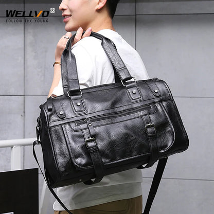 Men's Leather Travel Bag | Large Duffle Business & Fitness Shoulder Bag