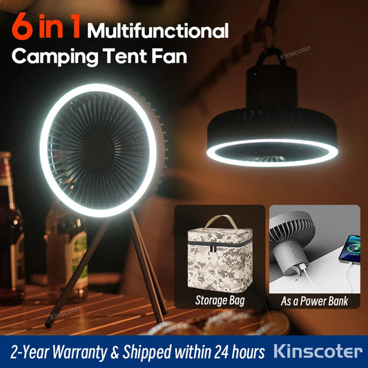 10,000mAh Camping Fan – Rechargeable Portable Air Circulator with LED Light