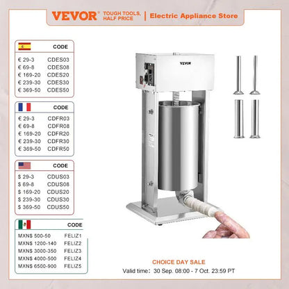 VEVOR Electric Sausage Stuffer – 10L/15L Stainless Steel