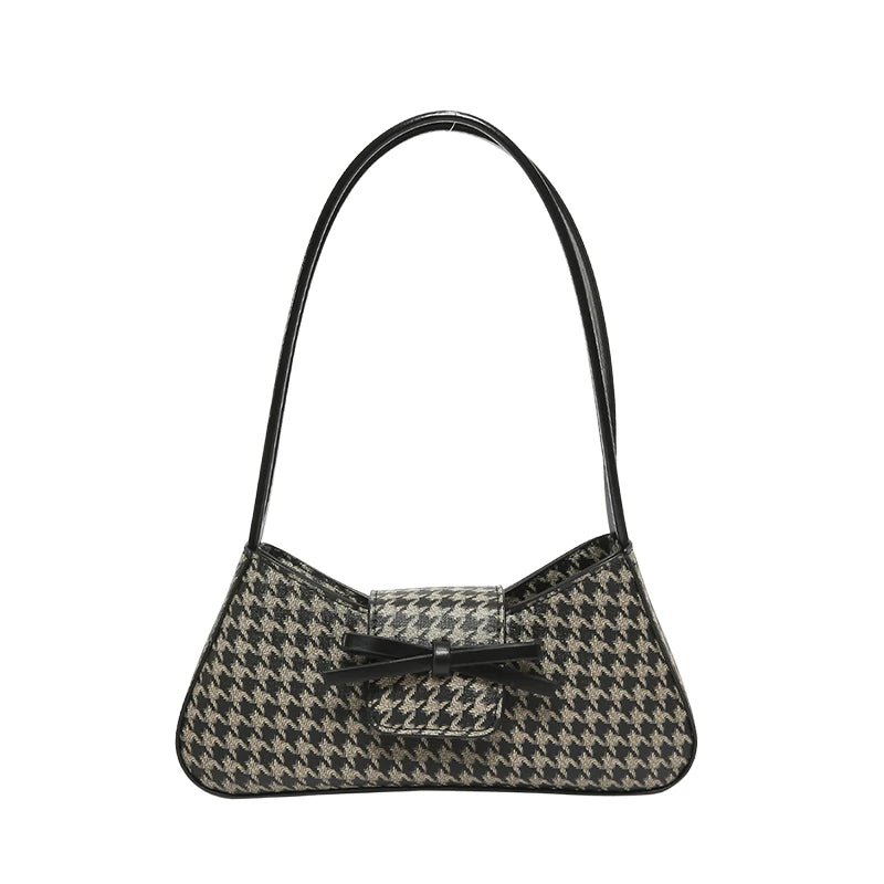 Houndstooth Leather Baguette Shoulder Bag – Women's Fashion Tote