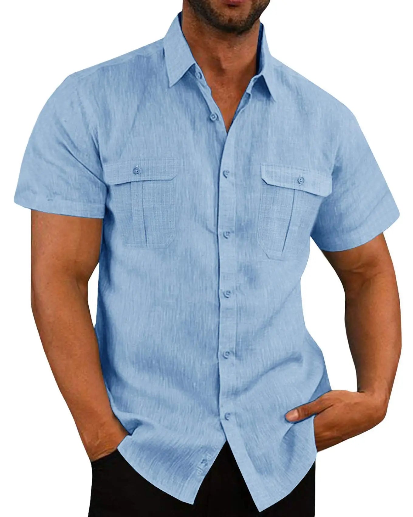 Cotton Linen Hot Sale Men Short-Sleeved Shirts