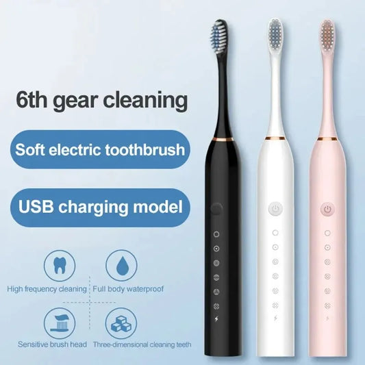 Electric Ultrasonic Toothbrush - 6 Speed Modes, Waterproof, USB Charging