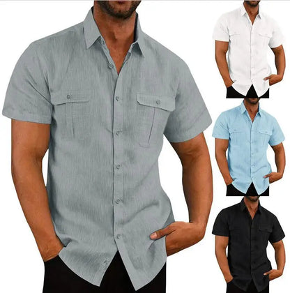 Cotton Linen Hot Sale Men Short-Sleeved Shirts