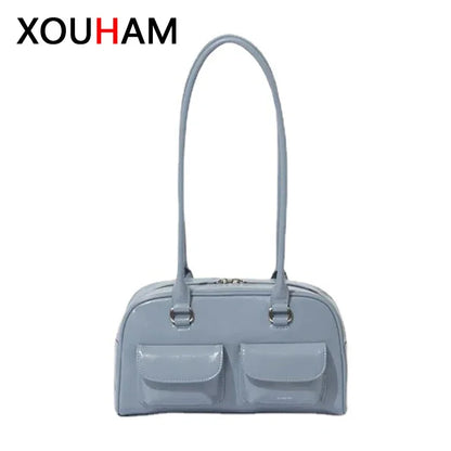 XOUHAM Retro Red Women’s Satchel Bag | PU Leather Multi-Pocket Designer Handbag