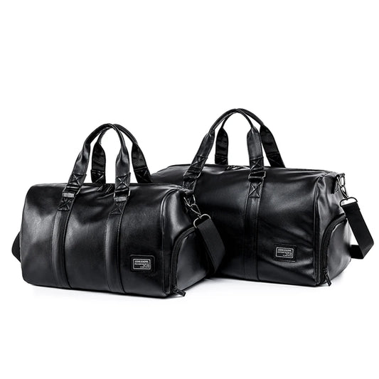 PU Travel Handbag | Large Capacity Duffle Bags for Men | Soft Casual Black Weekend Tote