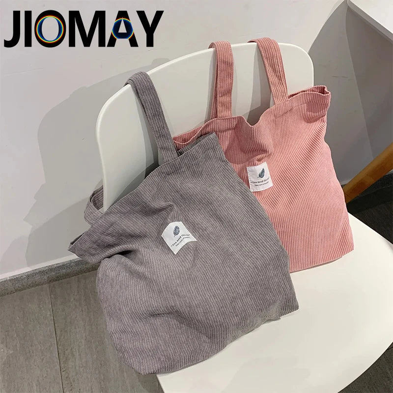 JIOMAY Corduroy Tote Bag – Soft Reusable Shoulder Bag for Women