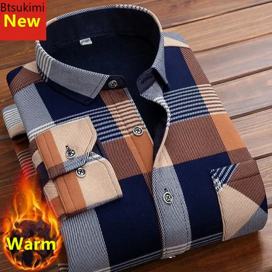 2024 Men's Autumn Winter Casual Long Sleeve Plaid Shirt