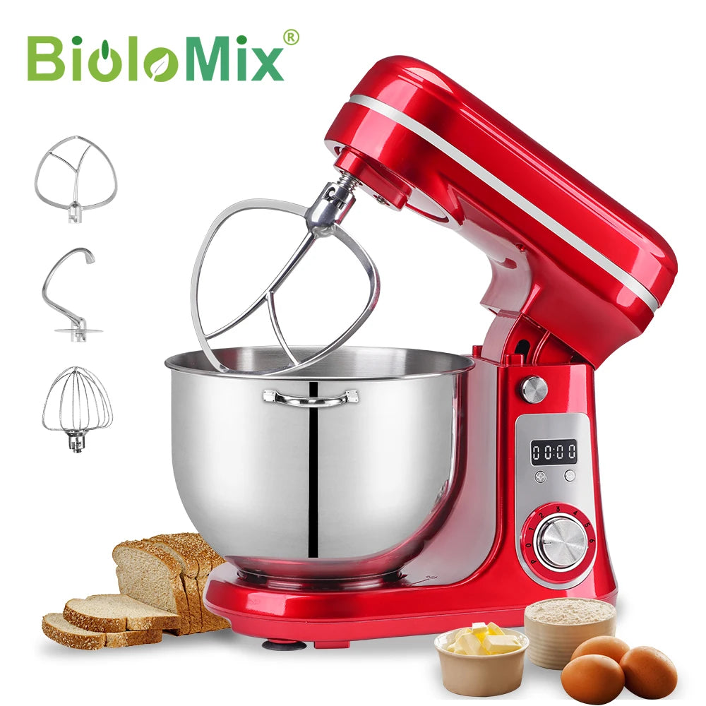 BioloMix 6L Stand Mixer – 1200W DC Quiet Motor, 6-Speed Stainless Steel Bowl