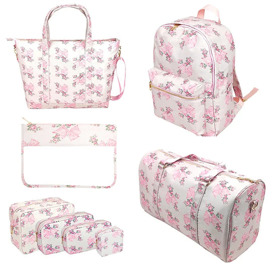 Pink Blue Bow Cosmetic Bag | Waterproof Travel Toiletry Pouch