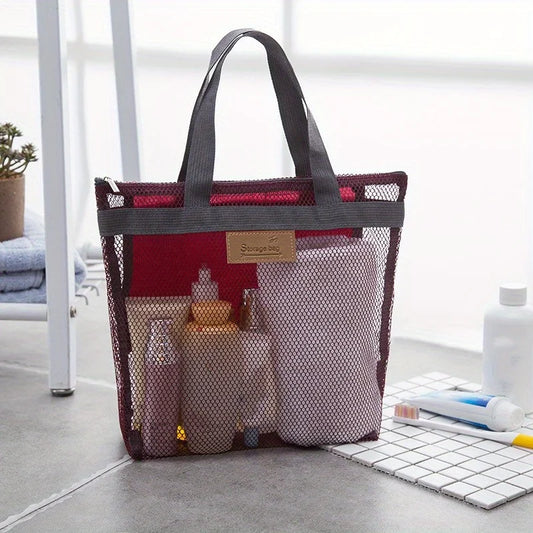 Portable Transparent Mesh Beach Bag | Toiletry & Makeup Storage Handbag"