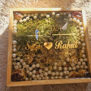 Wedding Varmala Preservation Resin Frame Custom Flower with Resin Art | Elegant Square Frame for Preserving Wedding Varmala Home Dcor Item for Gift Wife or Couple