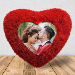 Heart-Shaped Personalized Fur Cushion with Custom Photo | Soft Velvet Pillow Gift for Couples Friends Family | Ideal for Valentine’s Day Birthdays Weddings and Anniversaries