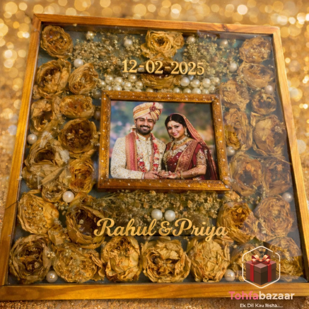 Teak Wood Frame Varmala Preservation – Wedding Garland Preservation Service – Mala Preservation In Wooden Frame