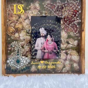 Teak Wood Frame Varmala Preservation – Wedding Garland Preservation Service – Mala Preservation In Wooden Frame